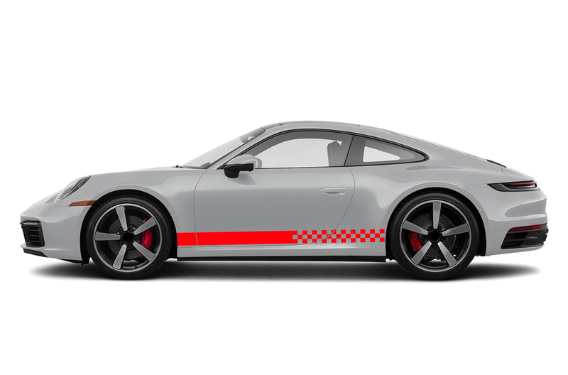 Checkered flag stripes side graphics decals for Porsche 911 Carrera