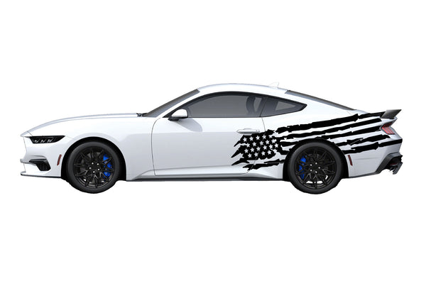 Tattered American flag side graphics decals for Ford Mustang