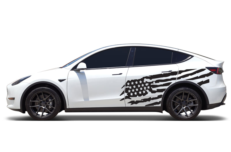 Tattered American flag side graphics decals for Tesla Model Y