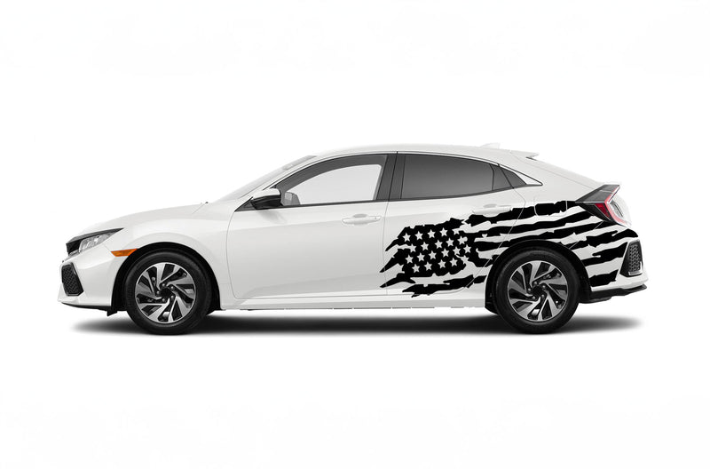 Tattered American flag side graphics decals for Honda Civic 2016-2021