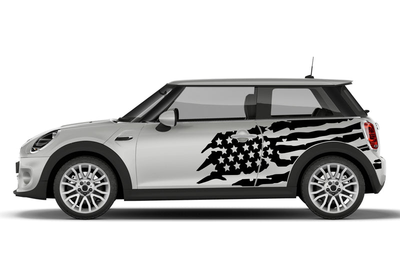 Tattered American flag side graphics decals for Mini Cooper Hardtop