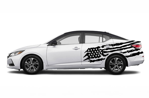 Tattered American flag side graphics decals for Nissan Sentra