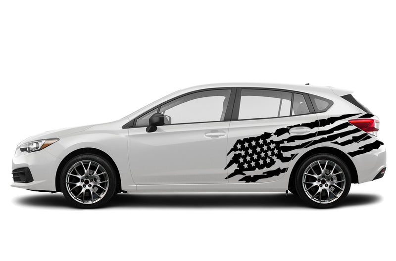 Tattered American flag side graphics decals for Subaru Impreza