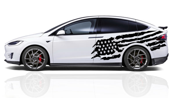 Tattered American flag side graphics decals for Tesla Model X