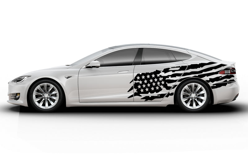 Tattered American flag side graphics decals for Tesla Model S