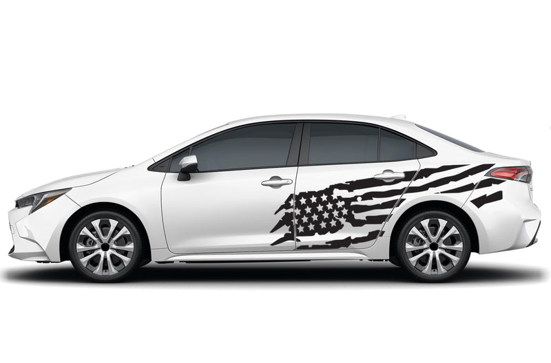 Tattered American flag side graphics decals for Toyota Corolla