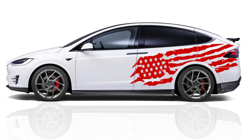 Tattered American flag side graphics decals for Tesla Model X