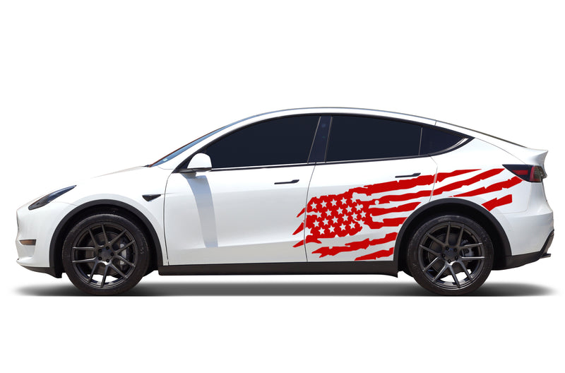 Tattered American flag side graphics decals for Tesla Model Y