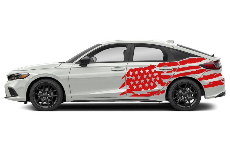 Tattered American flag side graphics decals for Honda Civic