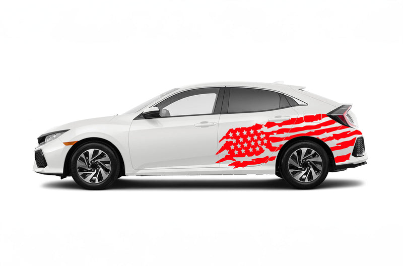 Tattered American flag side graphics decals for Honda Civic 2016-2021