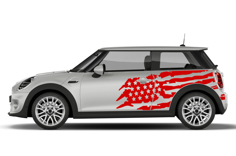 Tattered American flag side graphics decals for Mini Cooper Hardtop