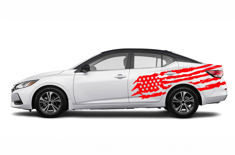 Tattered American flag side graphics decals for Nissan Sentra