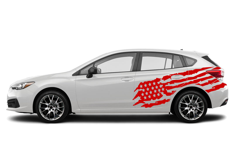 Tattered American flag side graphics decals for Subaru Impreza