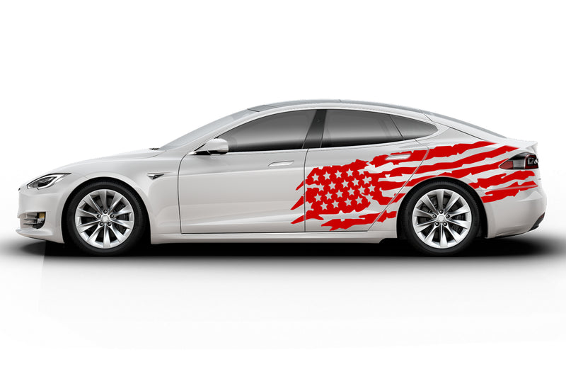 Tattered American flag side graphics decals for Tesla Model S
