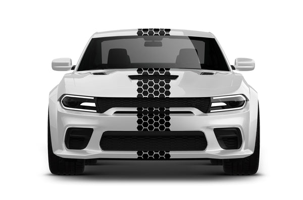 Center honeycomb racing stripes decals graphics compatible with Dodge Charger Hellcat SRT Widebody