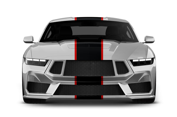 Center rally racing stripes with pinstriping decals graphics compatible with Ford Mustang