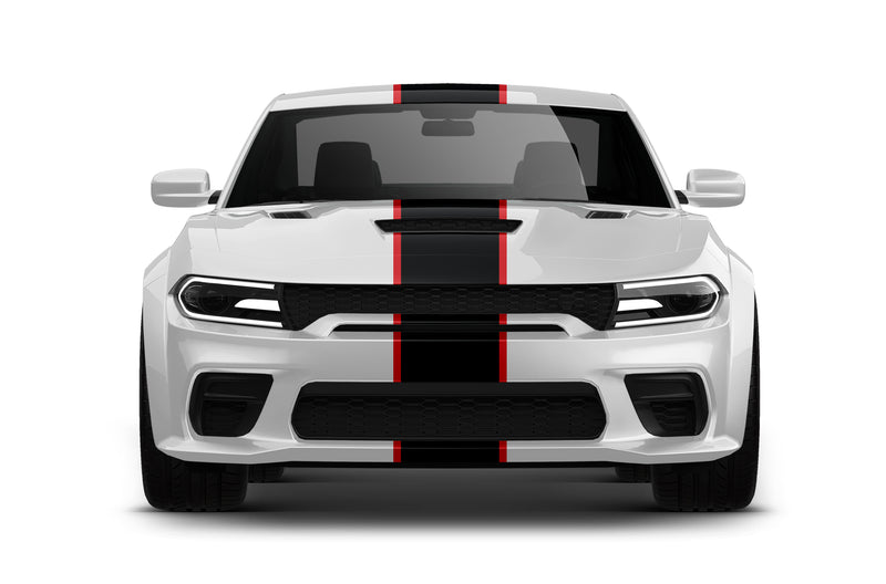Center rally racing stripes with pinstriping decals graphics compatible with Dodge Charger Hellcat SRT Widebody