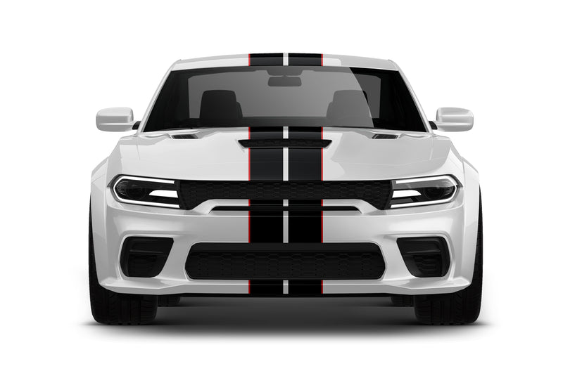 Dual rally racing stripes with pinstriping decals graphics compatible with Dodge Charger Hellcat SRT Widebody