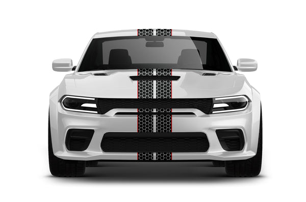 Honeycomb stripes with pinstriping decals graphics compatible with Dodge Charger Hellcat SRT Widebody