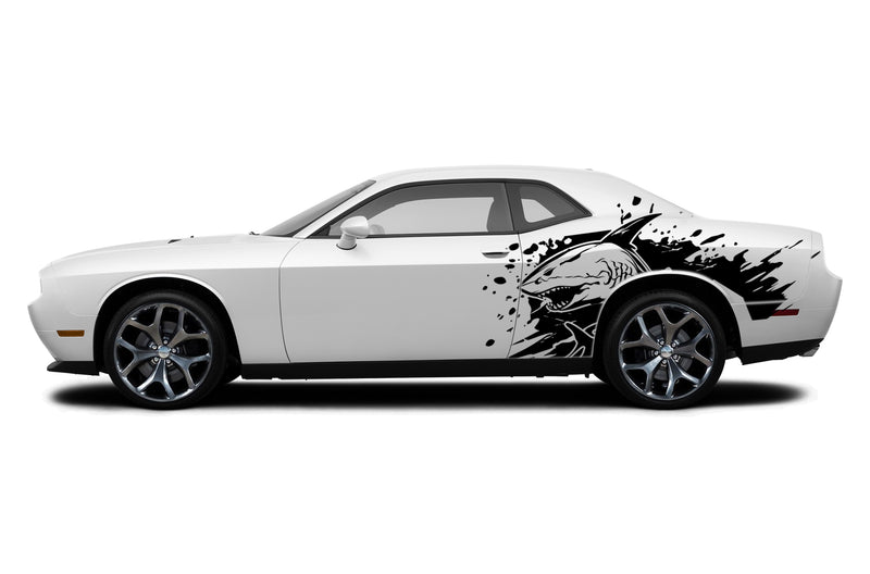 Shark jaws side graphics, decals compatible with Dodge Challenger