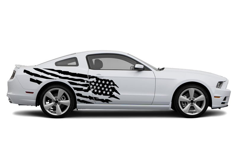 Tattered American flag side graphics decals for Ford Mustang 2010-2014