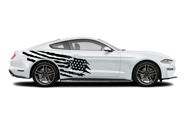 Tattered American Flag side graphics stickers decals for Ford Mustang