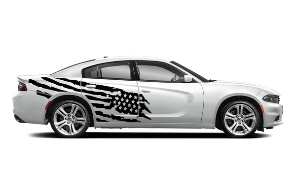 Tattered American flag side graphics stickers decals for Dodge Charger