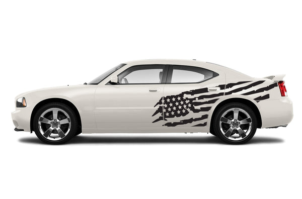 Tattered American flag side graphics decal for Dodge Charger 2006-2010