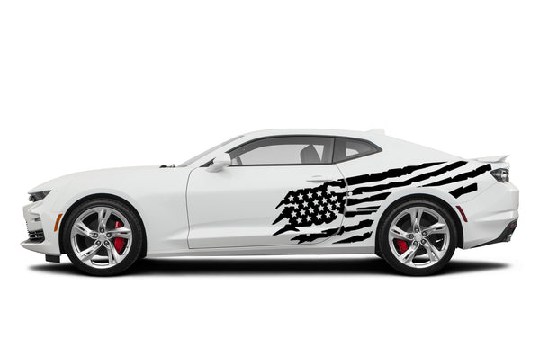 Tattered American flag side graphics decals for Chevrolet Camaro
