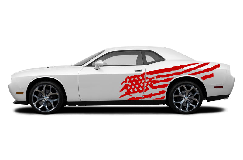 Tattered American flag side graphics decals for Dodge Challenger