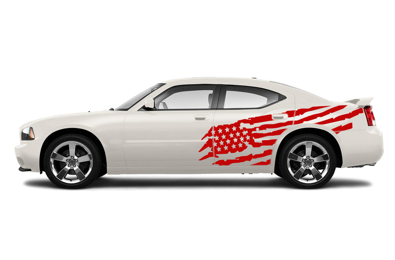 Tattered American flag side graphics decal for Dodge Charger 2006-2010