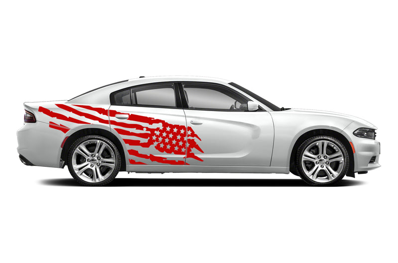 Tattered American flag side graphics, decals compatible with Dodge Charger